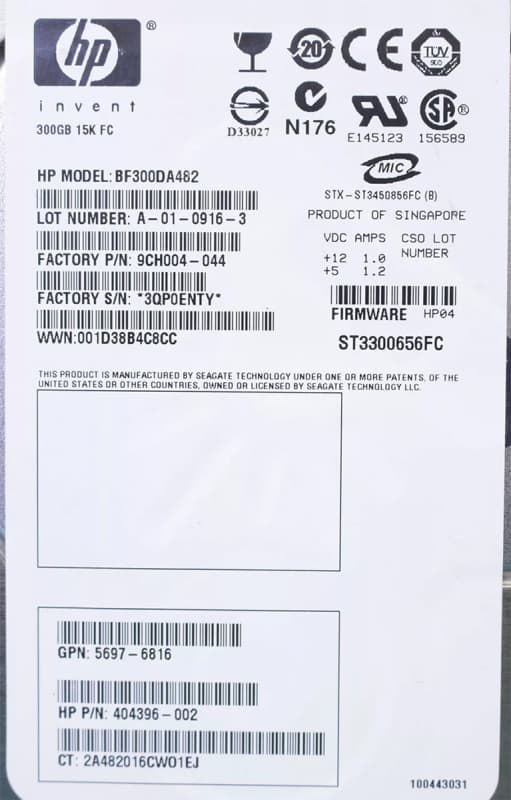 Жесткий диск HP 404396-002 300Gb  Fibre Channel  3,5" HDD