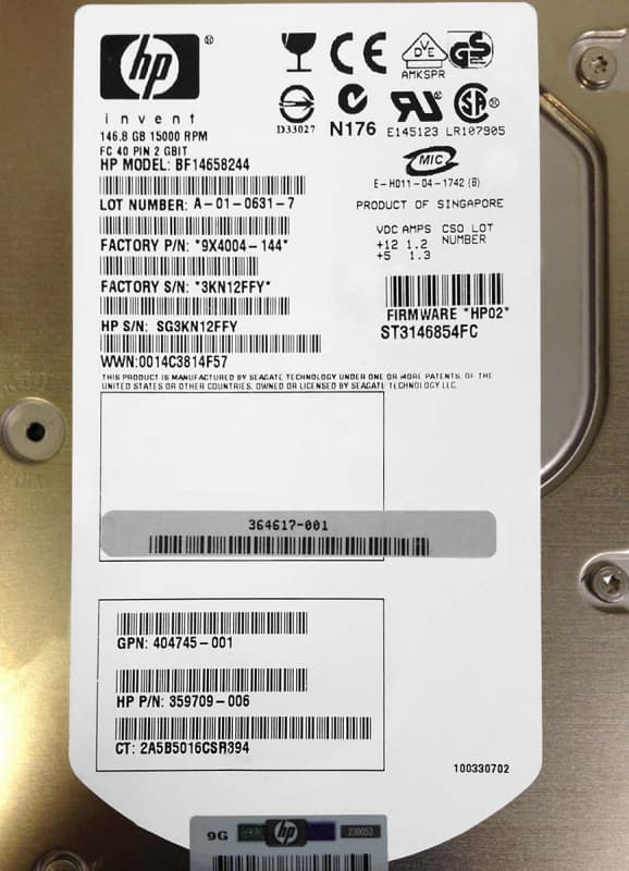 Жесткий диск HP BF14658244 146,8Gb  Fibre Channel  3,5" HDD