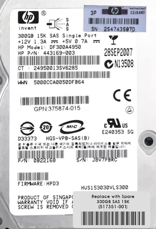 Жесткий диск HP 517351-001 300Gb  SAS 3,5" HDD