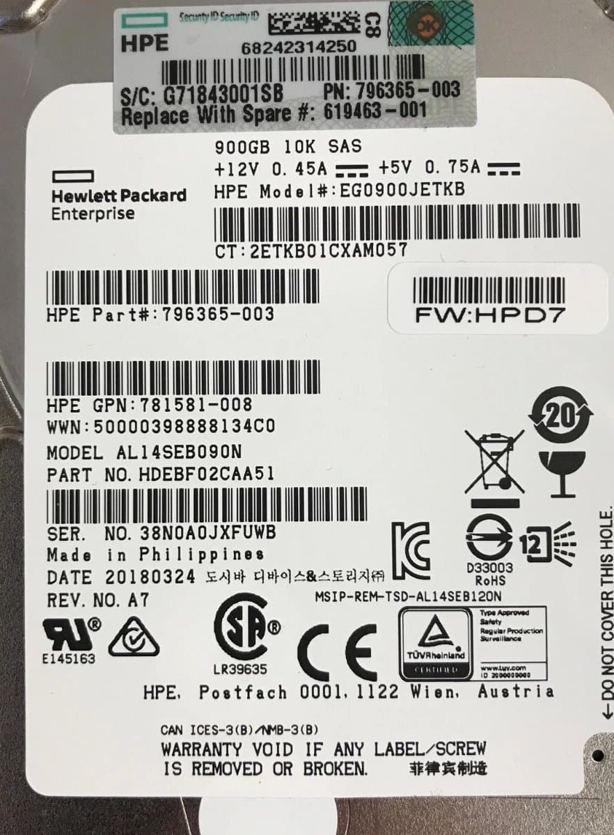 Жесткий диск HP 900Gb 10000 SAS 2.5" HDD HDEBF02CAA51