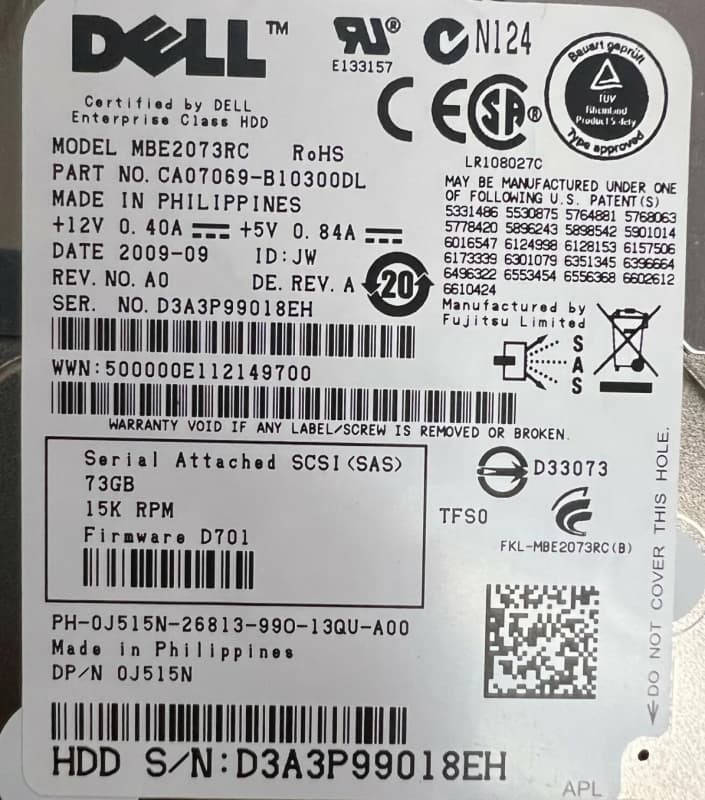 Жесткий диск Dell 0J515N 73Gb SAS 2,5" HDD