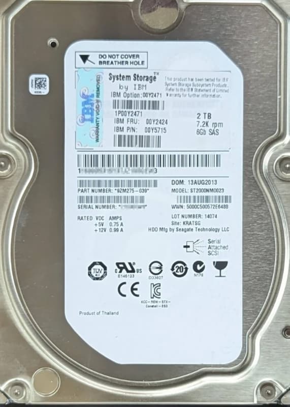Жесткий диск IBM 00Y5715 2Tb 7200 SAS 3,5" HDD