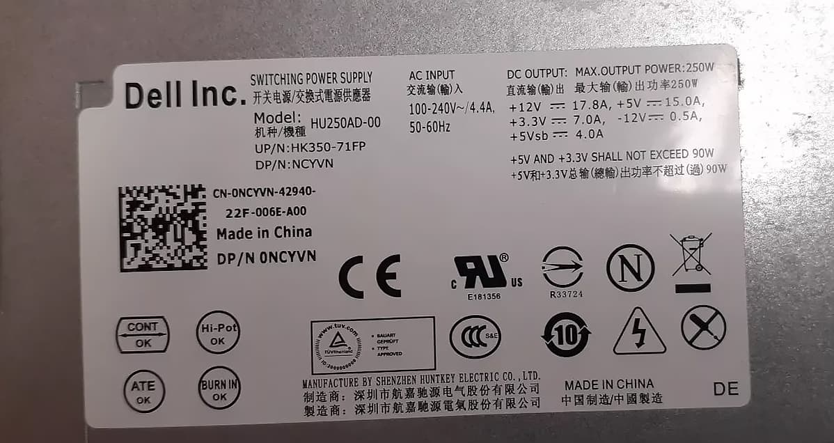 Блок Питания Dell 0NCYVN 250W