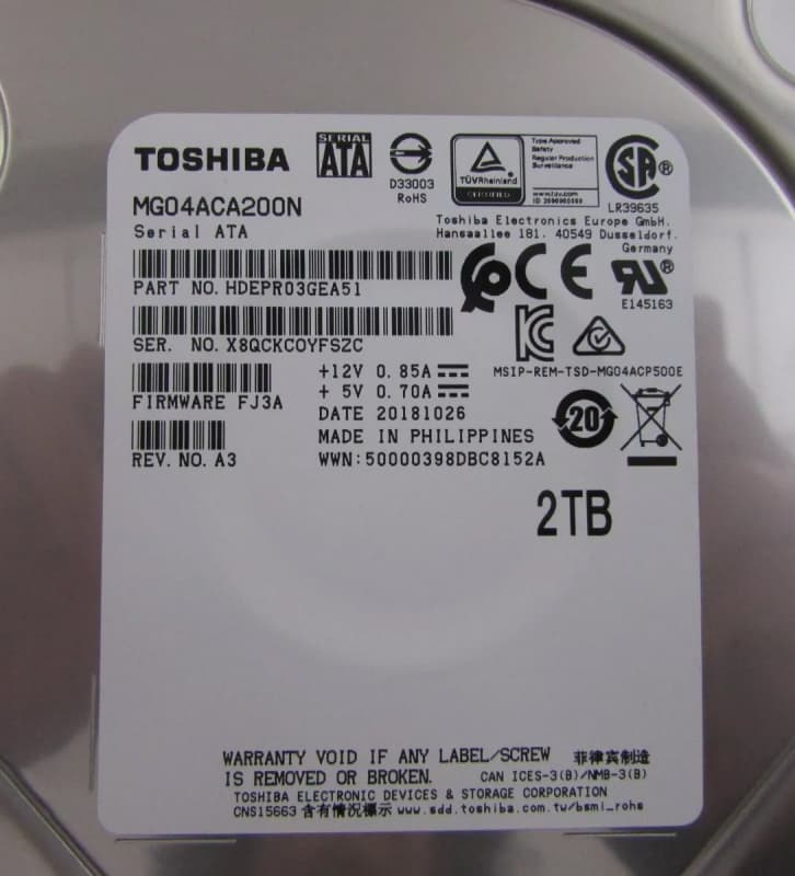 Жесткий диск Toshiba MG04ACA200N 2Tb 7200 SATAIII 3,5" HDD