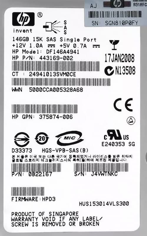 Жесткий диск HP DF146A4941 146Gb  SAS 3,5" HDD