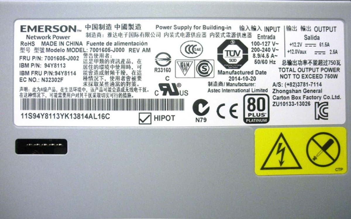 Резервный Блок Питания IBM 94Y8113 750W