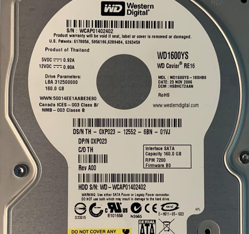 Жесткий диск Dell WD1600YS-18SHB0 160Gb  SATAII 3,5" HDD