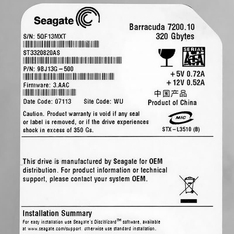 Жесткий диск Seagate 9BJ13G 320Gb 7200 SATAII 3.5" HDD