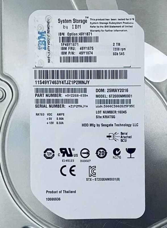 Жесткий диск IBM 49Y1871 2Tb  SAS 3,5" HDD
