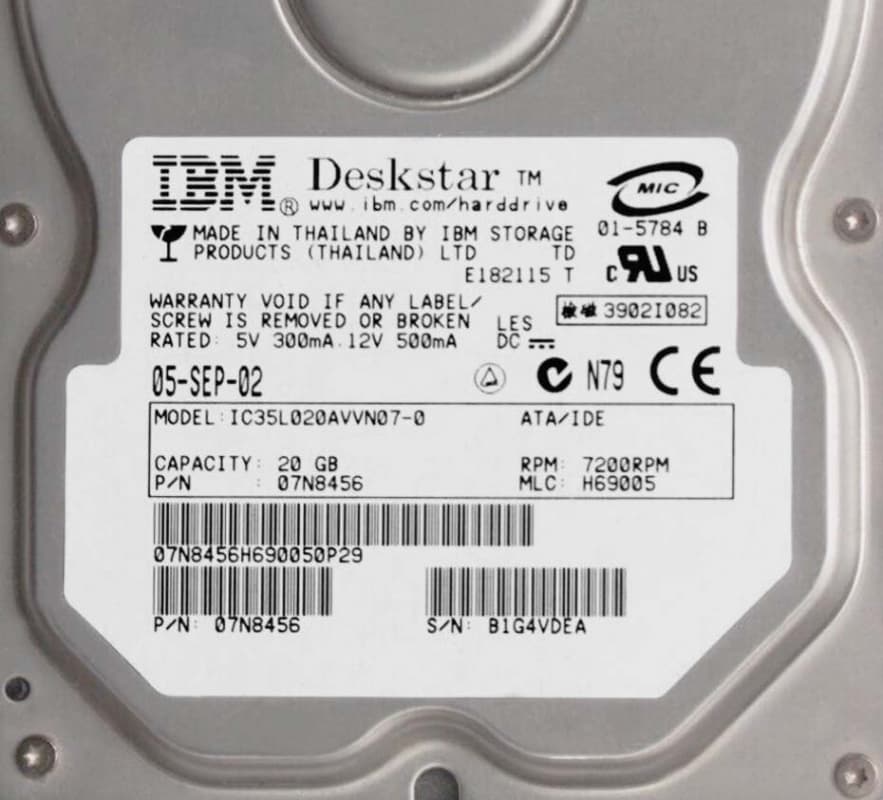 Жесткий диск IBM IC35L020AVVN07-0 20Gb IDE 3.5" HDD