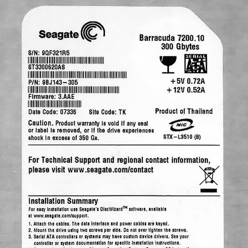 Жесткий диск Seagate 9BJ143 300Gb 7200 SATAII 3.5" HDD