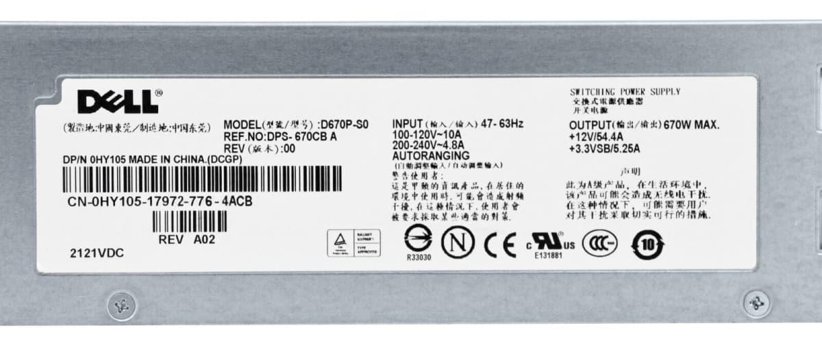 Резервный Блок Питания Dell 0HY105 670W