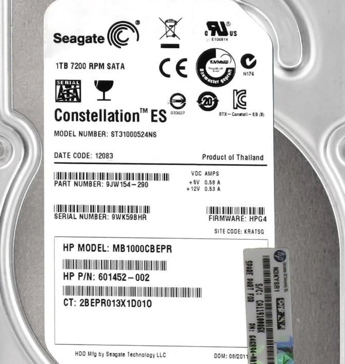Жесткий диск HP 1Tb 7200 SATAII 3.5" HDD MB1000CBEPR