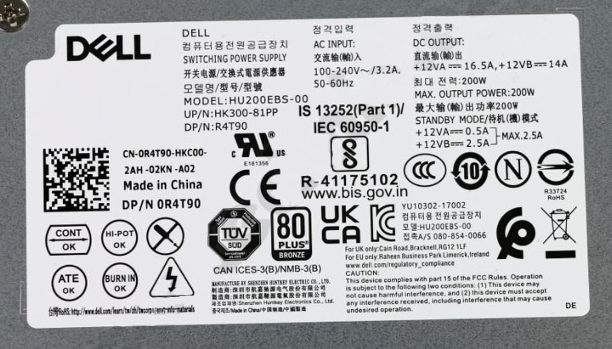 Блок Питания Dell R4T90 200W