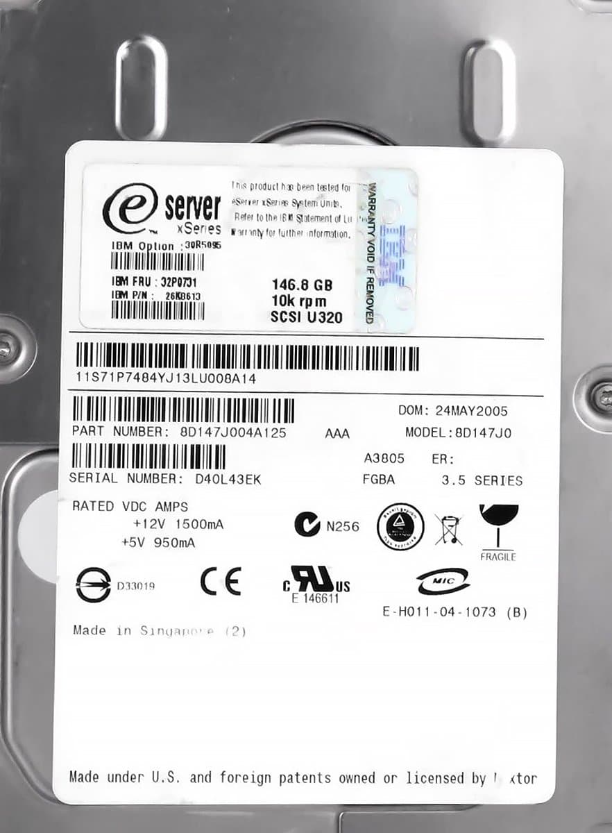 Жесткий диск IBM 146Gb 10000 U320SCSI 3.5" HDD 26K8613