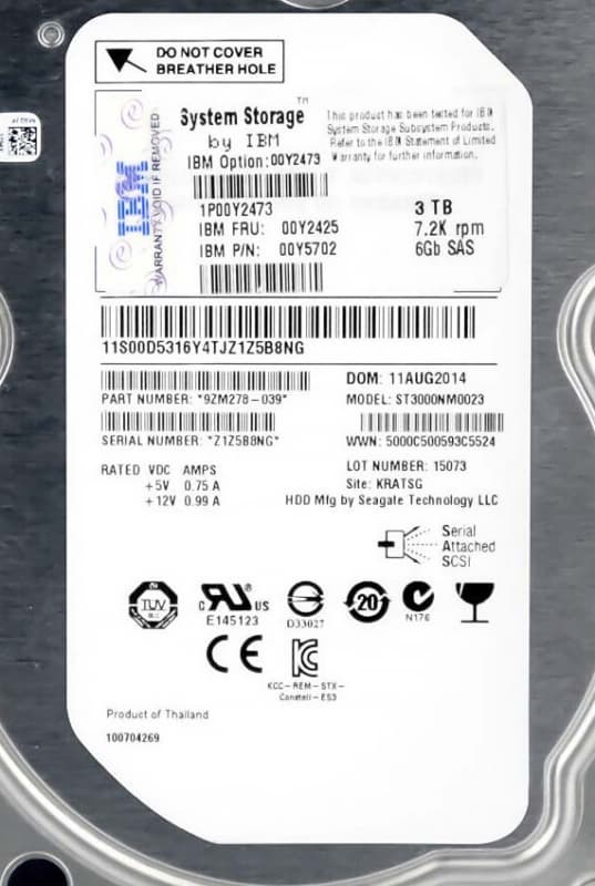 Жесткий диск IBM 00Y5702 3Tb 7200 SAS 3,5" HDD