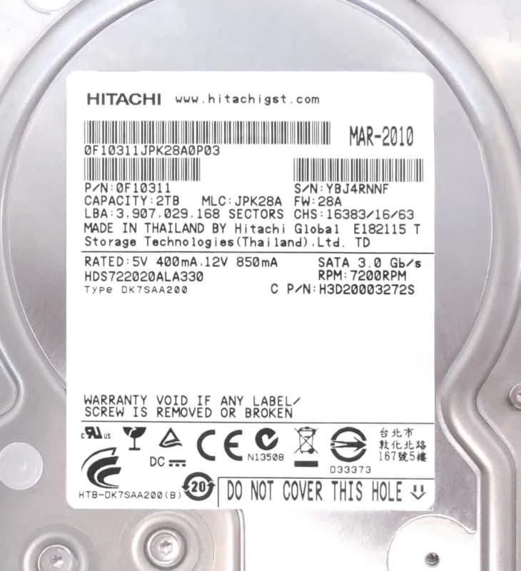 Жесткий диск Hitachi 0F10311 2Tb  SATAII 3,5" HDD