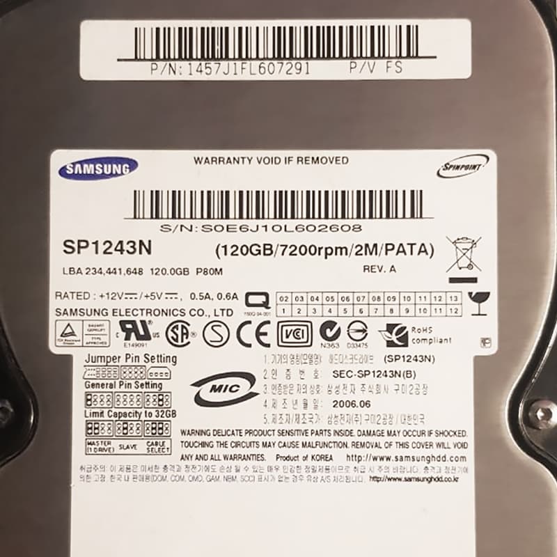 Жесткий Диск Samsung SP1243N 120Gb IDE 3,5" HDD