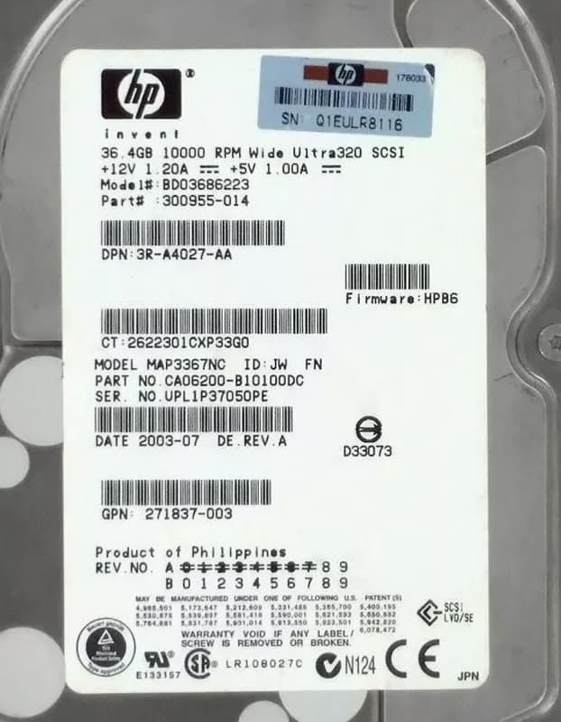 Жесткий диск HP 271837-003 36,4Gb U320SCSI 3.5" HDD