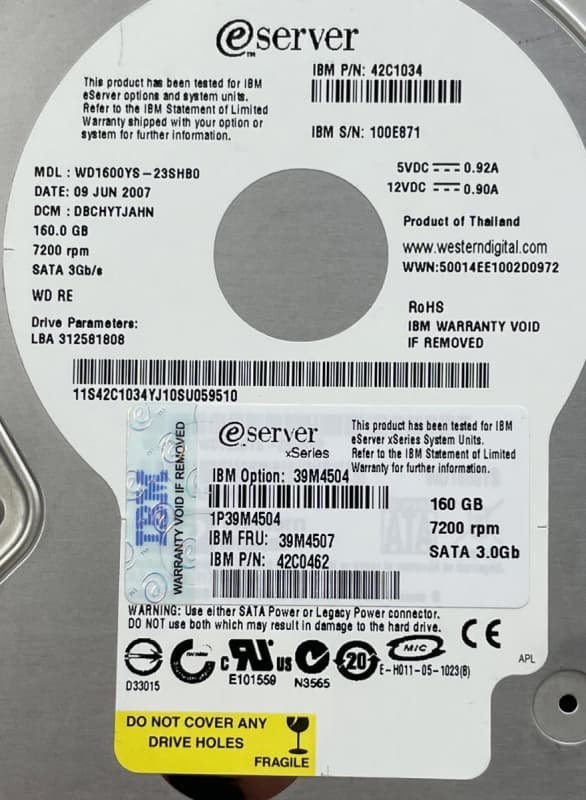 Жесткий диск IBM 42C1034 160Gb 7200 SATAII 3.5" HDD