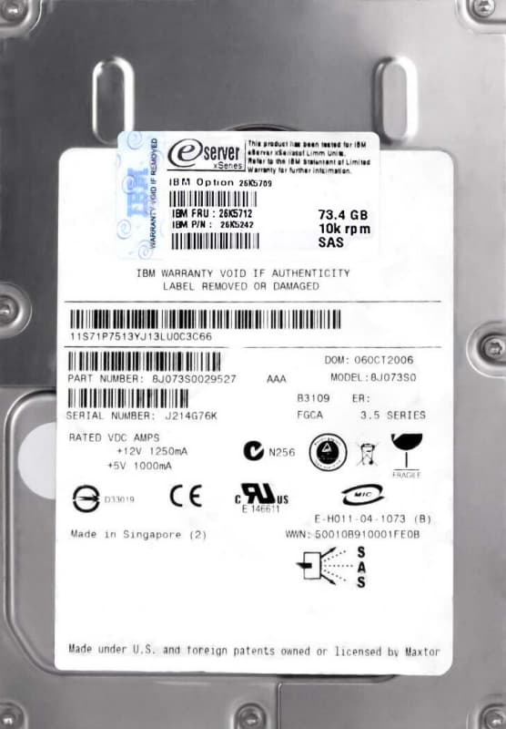 Жесткий диск IBM 26K5712 73,4Gb  SAS 3,5" HDD