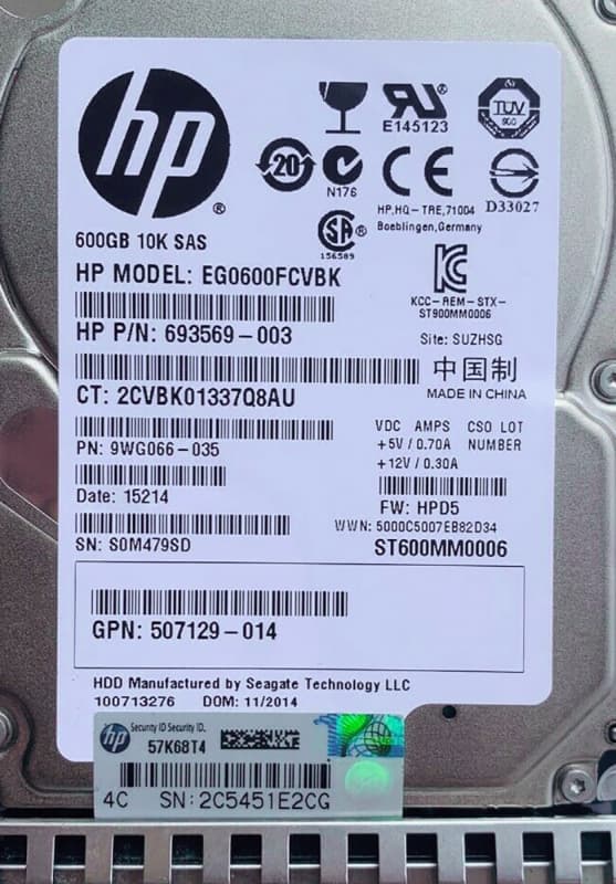 Жесткий диск HP EG0600FCVBK 600Gb SAS 2,5" HDD