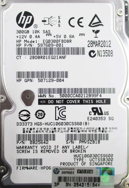 Жесткий диск HP 0B25642 300Gb 10000 SAS 2,5" HDD