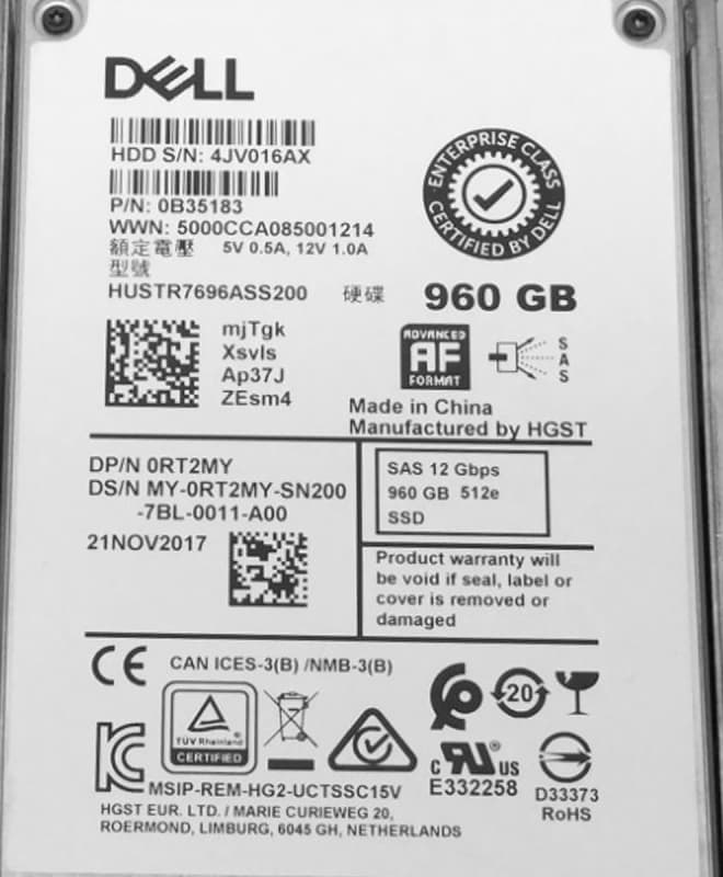 Жесткий диск Dell 0RT2MY 960Gb SAS 2,5" SSD