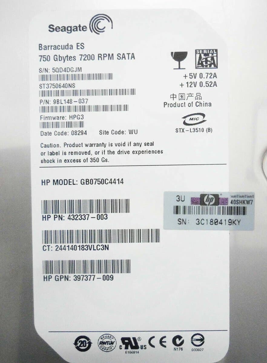 Жесткий диск HP 750Gb 7200 SATAII 3.5" HDD 9BL148-037