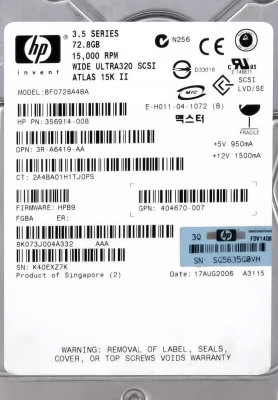 Жесткий диск HP 356914-008 72,8Gb  U320SCSI 3.5" HDD