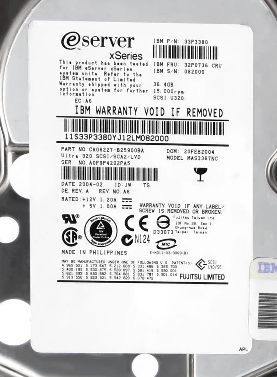 Жесткий диск IBM 36.4Gb 15000 U320SCSI 3.5" HDD 33P3380