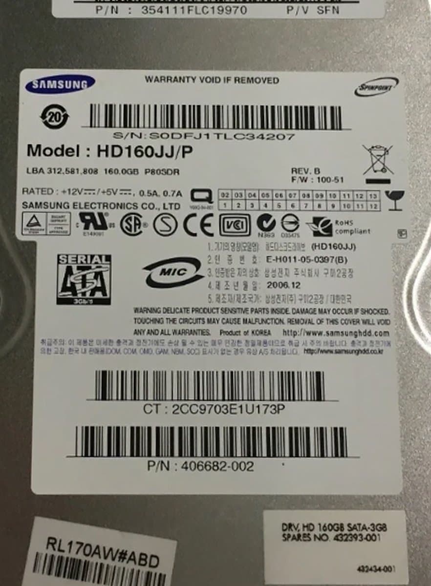 Жесткий диск HP 160Gb 7200 SATAII 3.5" HDD