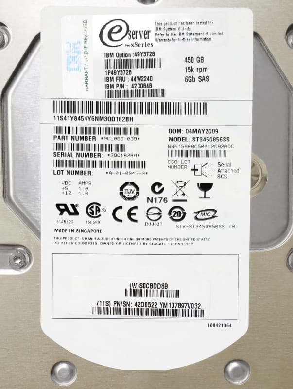 Жесткий диск IBM 49Y3728 450Gb  SAS 3,5" HDD