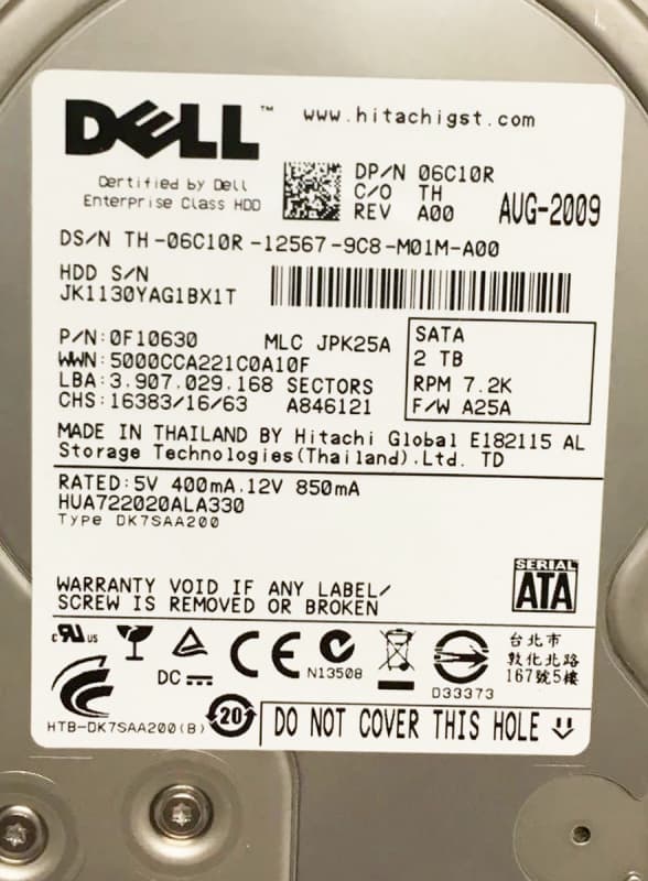 Жесткий диск Dell 0F10630 2Tb SATAII 3,5" HDD