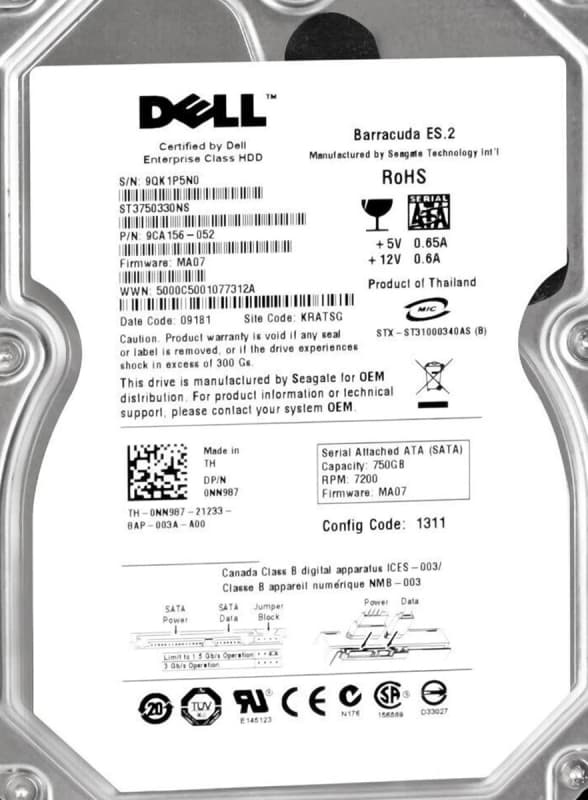 Жесткий диск Dell 0NN987 750Gb  SATAII 3.5" HDD