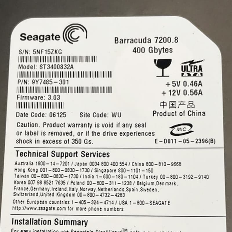 Жесткий диск Seagate ST3400832A 400Gb 7200 IDE 3.5" HDD