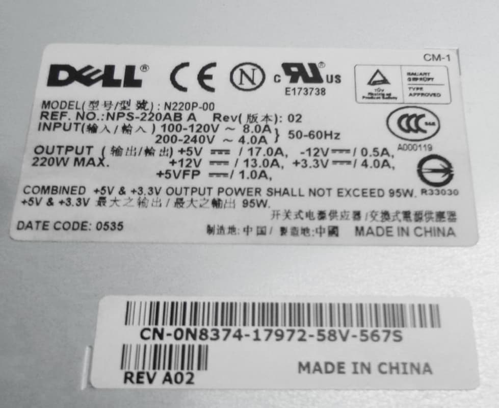 Блок Питания Dell NPS-220AB A 220Wt