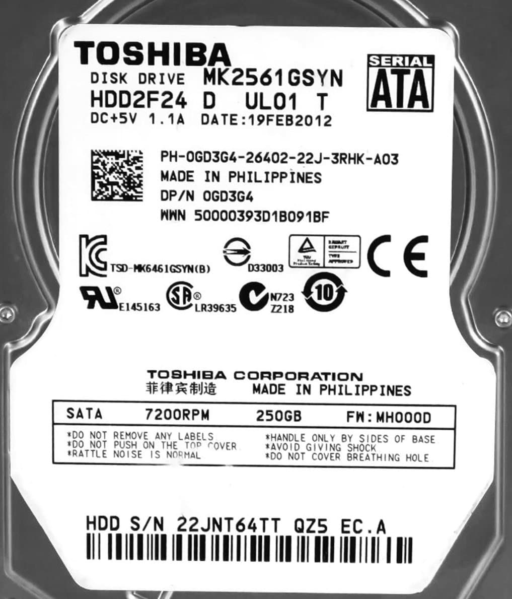 Жесткий диск Dell 250Gb 7200 SATAII 2.5" HDD 0GD3G4