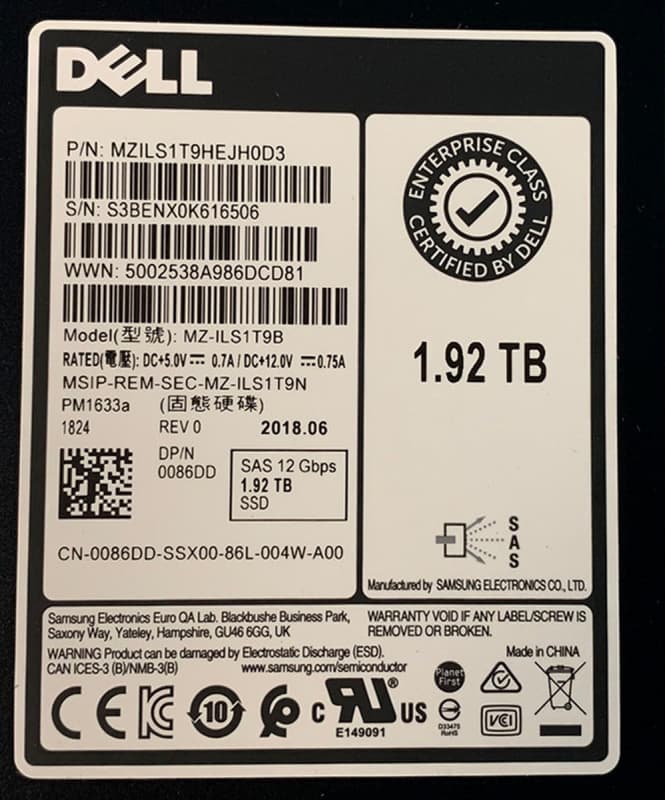 Жесткий диск Dell 086DD 1.92TB SAS 2,5" SSD