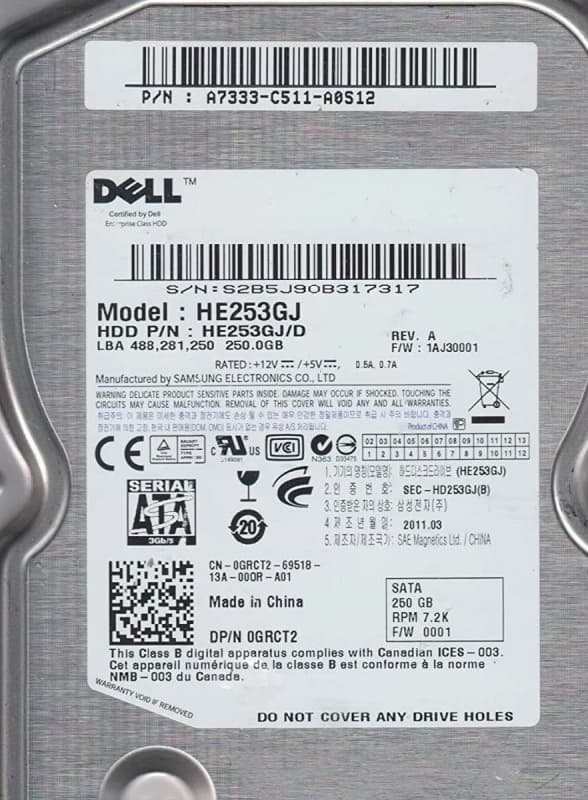 Жесткий диск Dell HE253GJ/D 250Gb SATAII 3,5" HDD