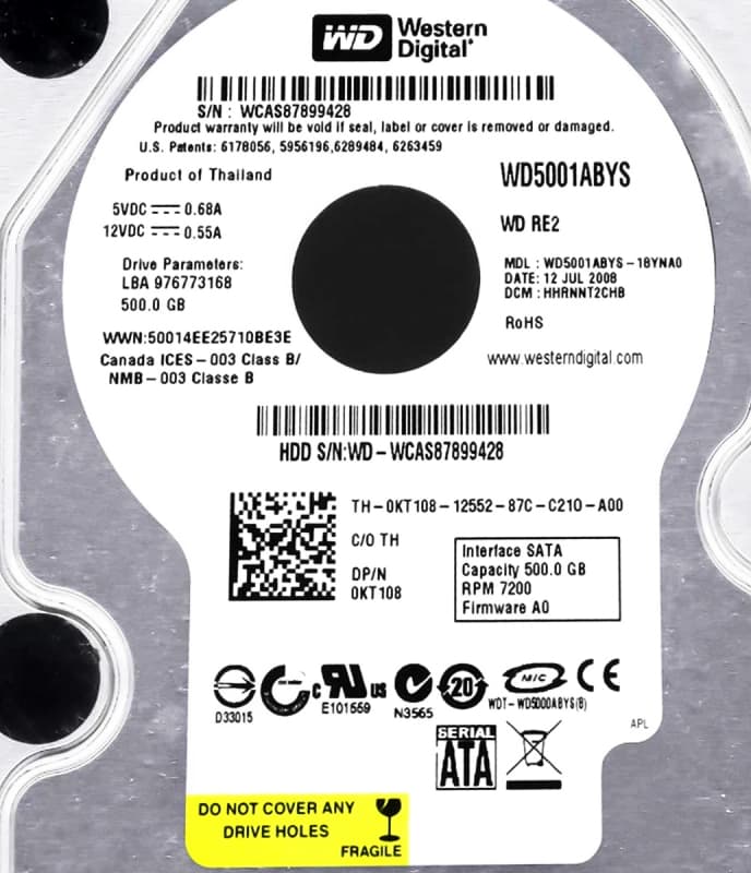 Жесткий диск Dell WD5001ABYS-18YNA0 500Gb  SATAII 3,5" HDD