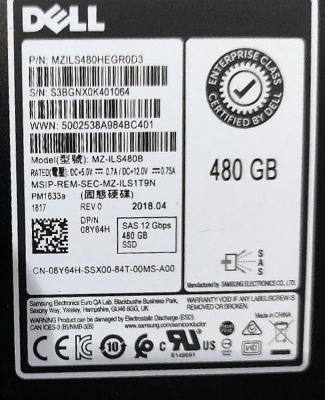 Жесткий диск Dell 8Y64H 480Gb SAS 2,5" SSD