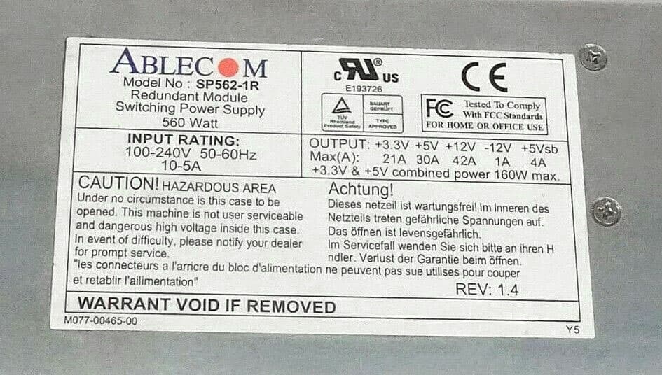 Резервный Блок Питания SuperMicro SP562-1R 560W