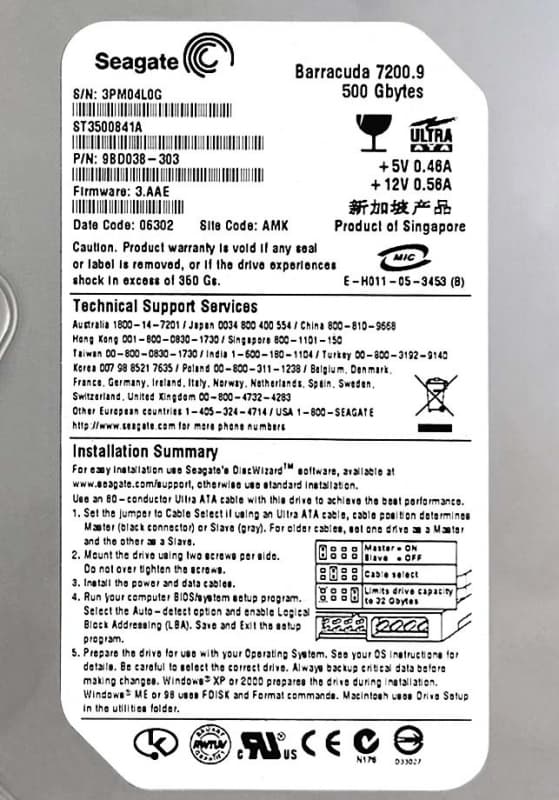 Жесткий диск Seagate ST3500841A 500Gb 7200 IDE 3.5" HDD