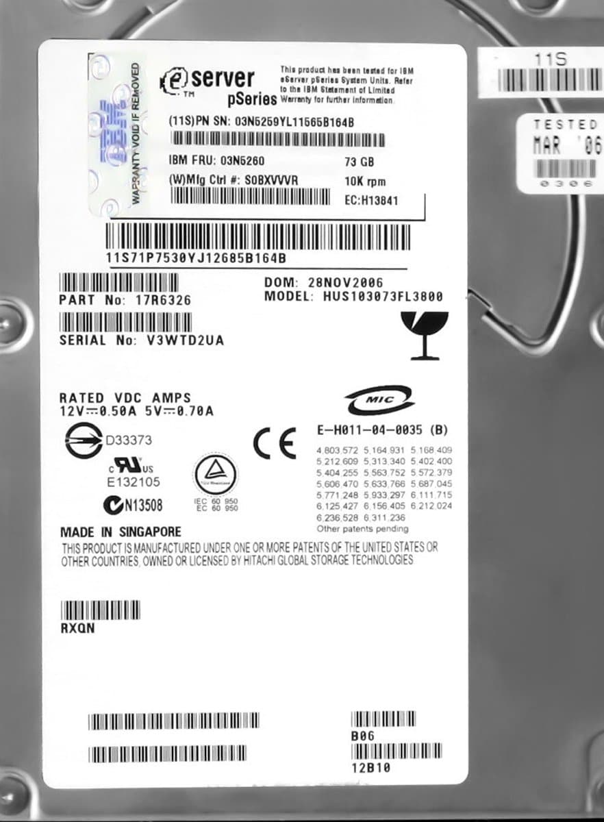 Жесткий диск  IBM 73Gb 10000 U320SCSI 3.5" HDD 03N5260