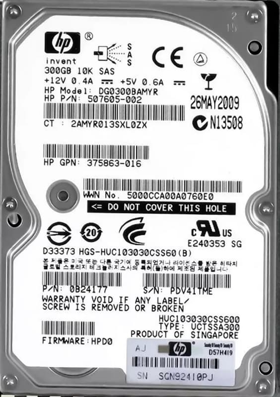 Жесткий диск HP DG0300BAMYR 300Gb  SAS 2,5" HDD