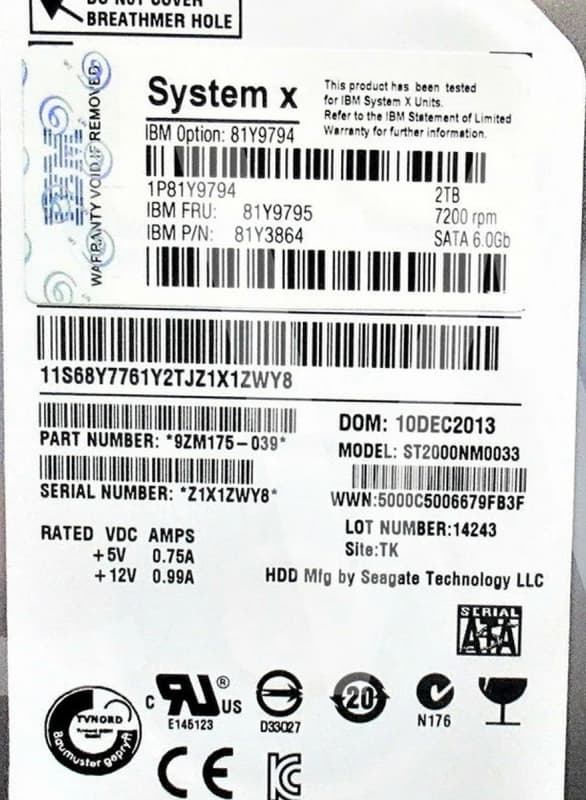 Жесткий диск Lenovo 81Y9795 2Tb 7200 SATAIII 3.5" HDD