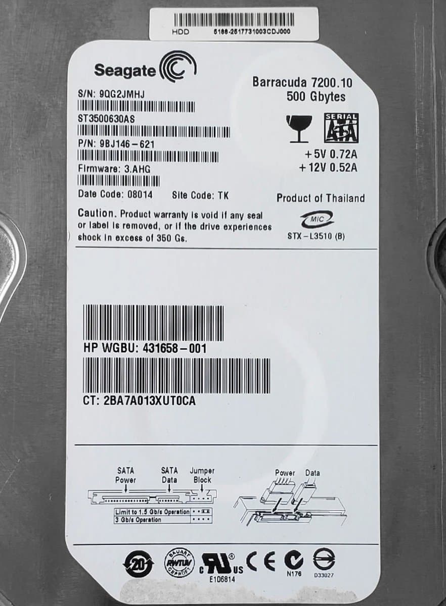 Жесткий диск HP 500Gb 7200 SATAII 3.5" HDD 431658-001 