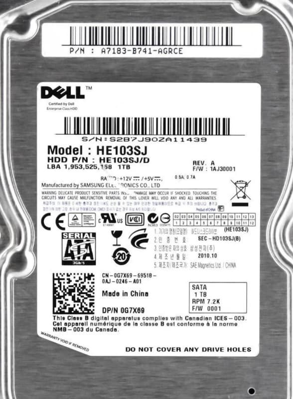 Жесткий диск Dell HE103SJ/D 1Tb  SATAII 3,5" HDD