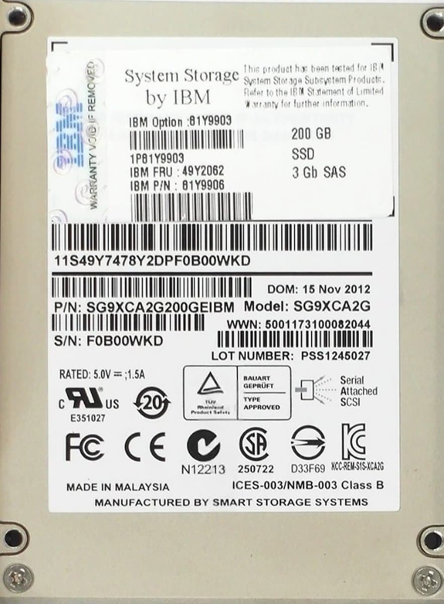 Жесткий диск IBM 200Gb  SAS 2.5" SSD 81Y9903